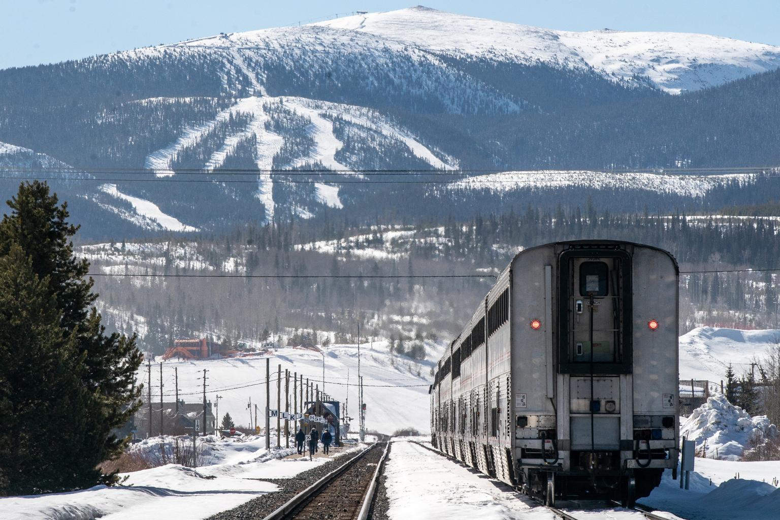 Winter Park Express ski train parked at Fraser