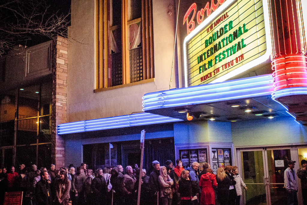 A crowd lined up outside of Boulder Theater for the 2024 Boulde rInternational Film Festival.