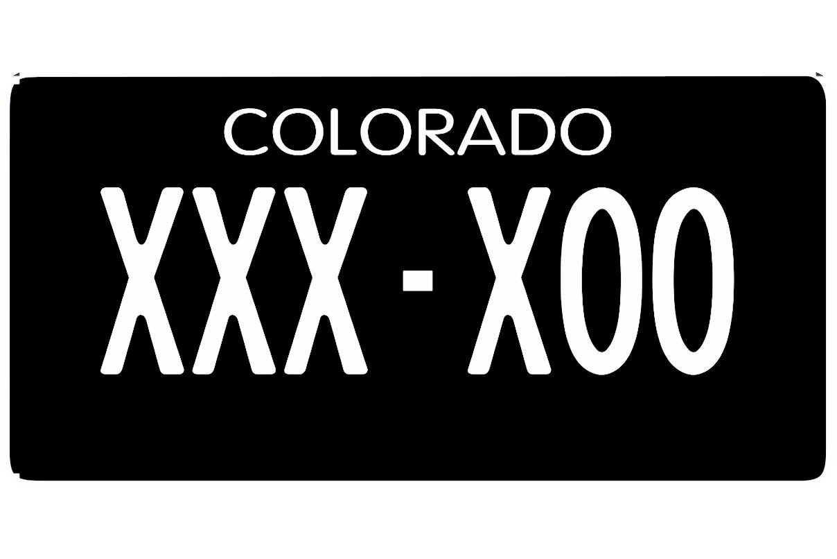 A graphic of a black license plate with white letters reading XXX-X00.